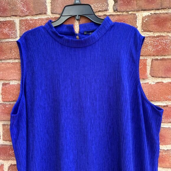 Eileen Fisher Women's $178 Woven Plissé Mock Neck Dress royal size 3X - Picture 4 of 11